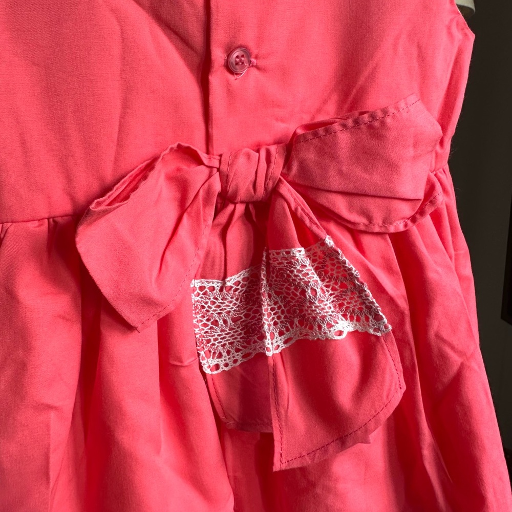 Girls Coral Lace-Trim Bow Shoulder Dress - Picture 4 of 4